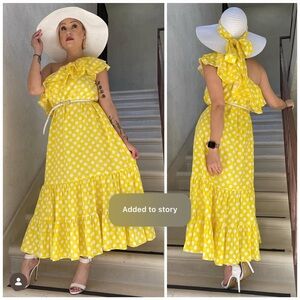 Lisa Marie Fernandez for target Yellow white polka dot one shoulder maxi Dress s